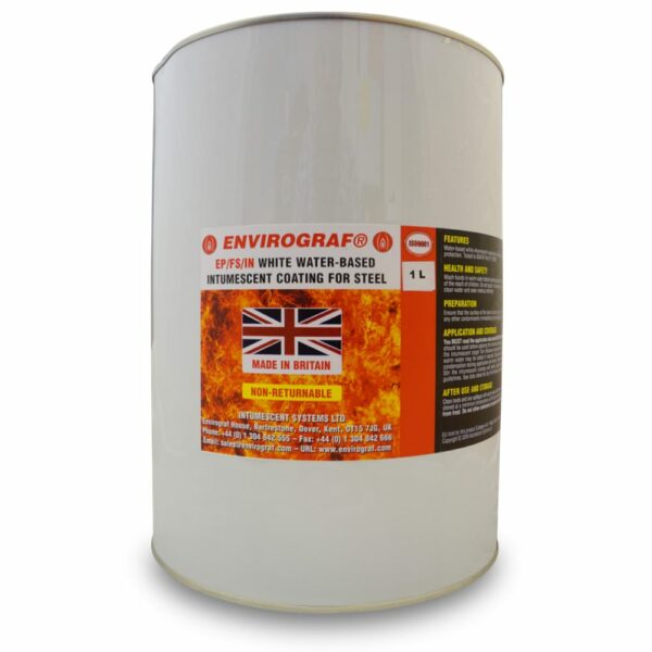 Tin of paint for Envirograf EPFS intumescent paint for structural steel work