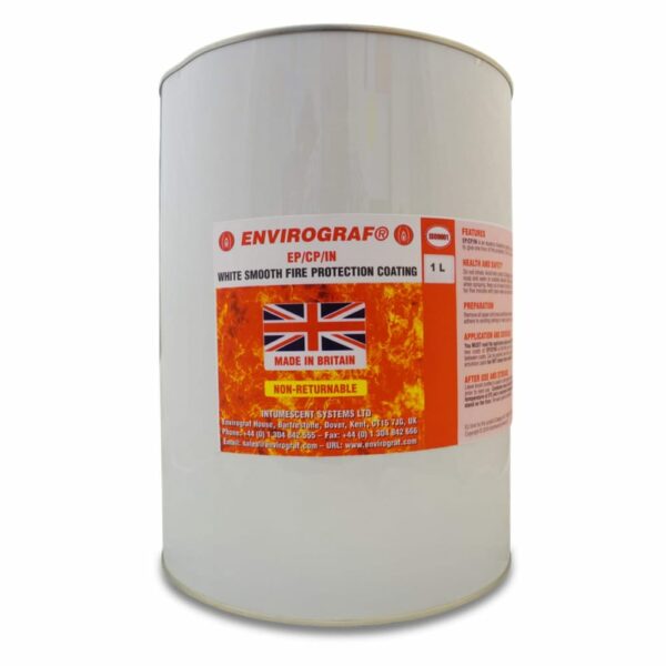Tin of paint for Envirograf EPCP intumescent paint for plaster and plasterboard